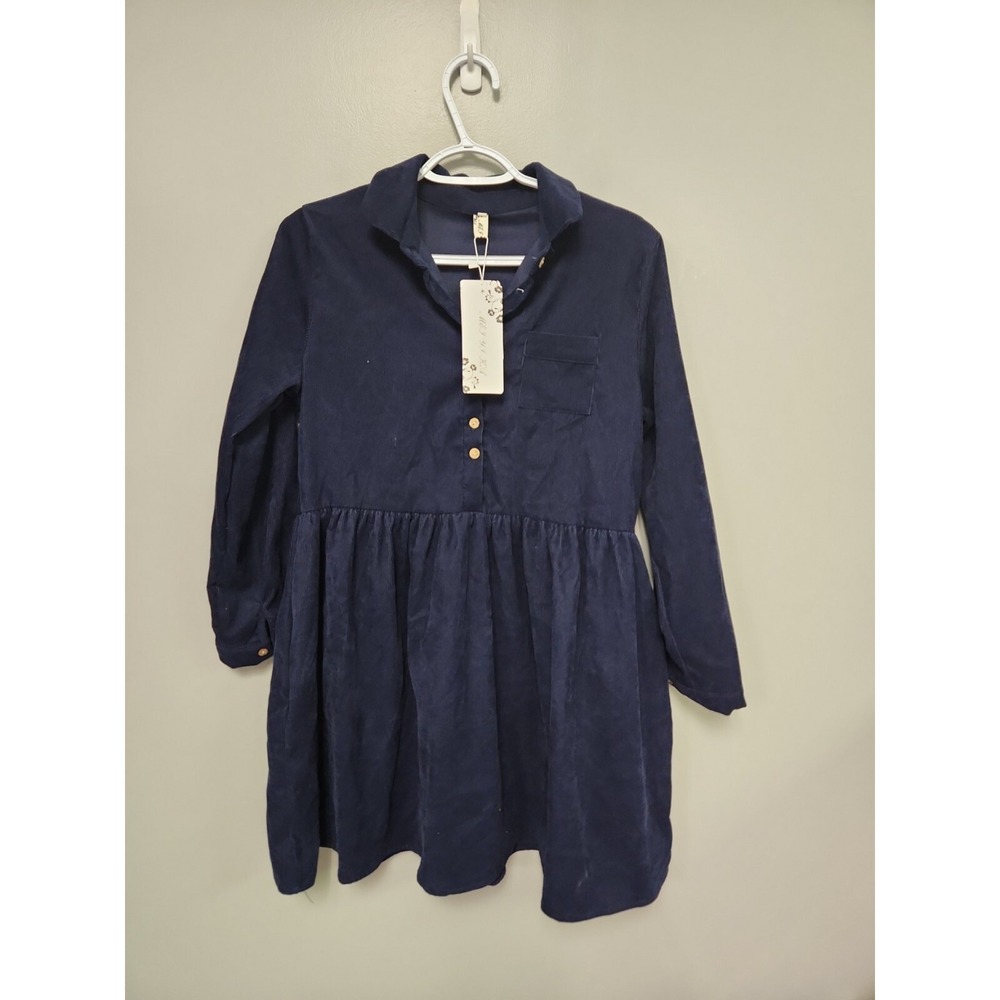 Mei YI KA Aline Dress Womens MED Blue Corduroy Oversized Schoolgirl Blue NWT